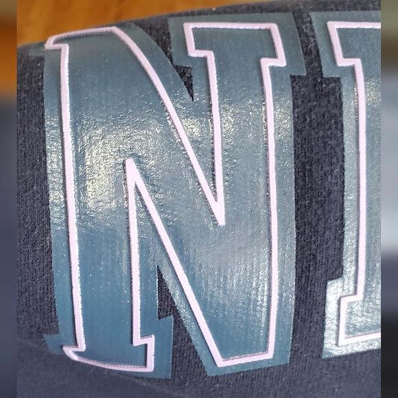 ✨️Nike sweatshirt sz M navy & light lavender lettering, with flaws. - Picture 4 of 11